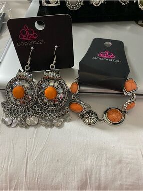 paparazzi Orange Stone Silver-Tone Chandelier Earrings & Bracelet Set